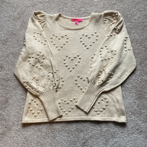 Lilly Pulitzer Kippa gold heart knit sweater with balloon sleeves size large - Picture 5 of 5